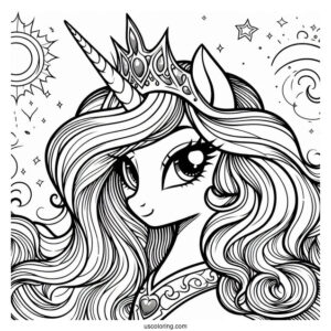 Princess Celestia Coloring Page Close Up With Detailed Main