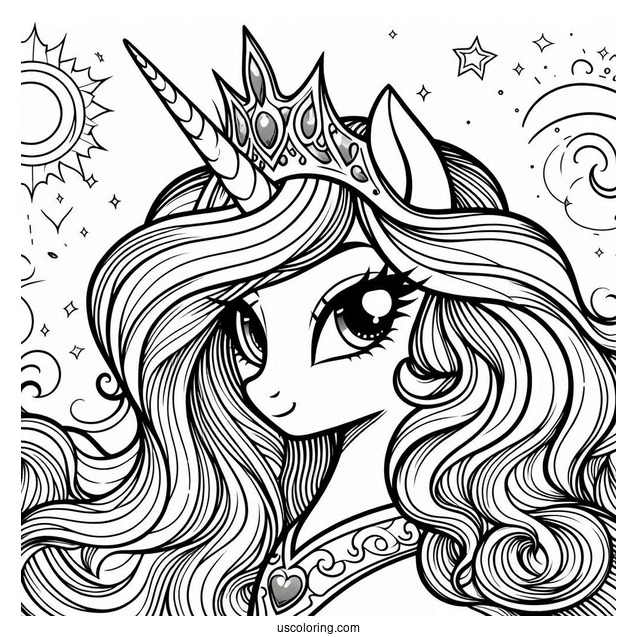 Princess Celestia Coloring Page Close Up With Detailed Main