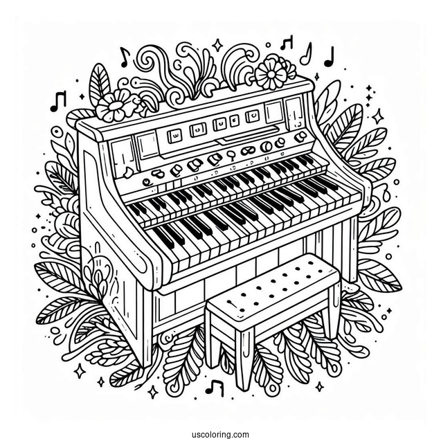 Music Coloring Page Of Organ Keyboard