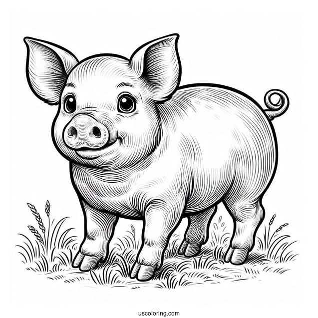 Coloring Page Of a Realistic Looking Pig