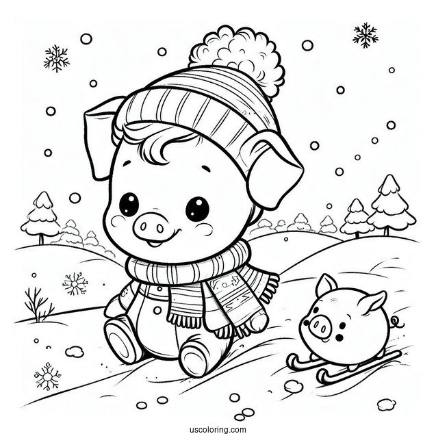 Piglet Coloring Page Playing In The Snow For Kids