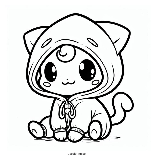 Cute Mew Coloring Page In Onesie With Hoodie For Kids