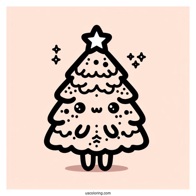 Cute Kawaii Christmas Tree Coloring Page