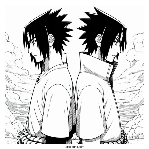 Uchiha Sasuke Coloring Page Standing Back To Back With Itachi