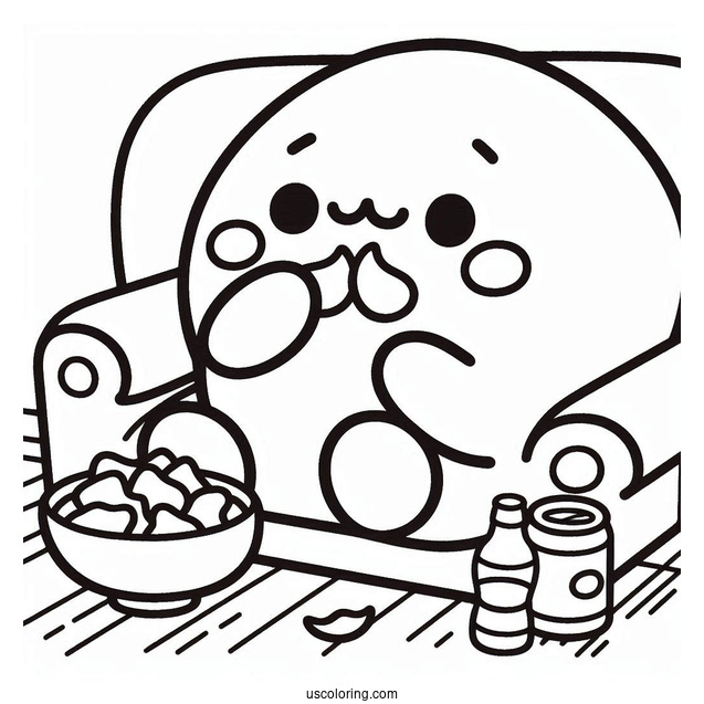 Pompompurin Eating Chips At Home Coloring Sheet