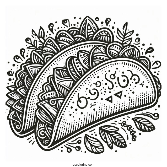 Two Detailed Taco Coloring Page