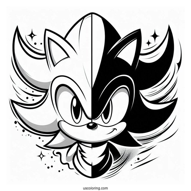 Creative Half Sonic Half Shadow Coloring Page