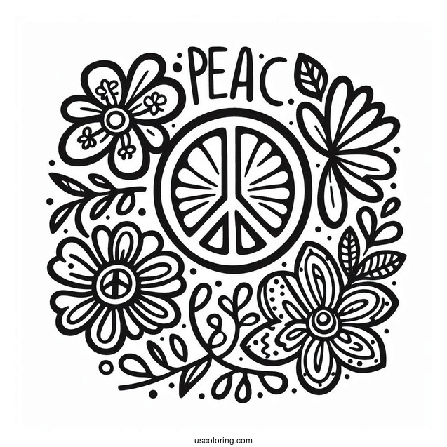 Peace Coloring Page Of Simple Flower Power Words