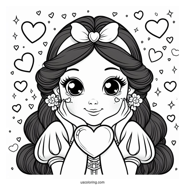 Stunning Snow White Coloring Pages With Love Hearts For Kids