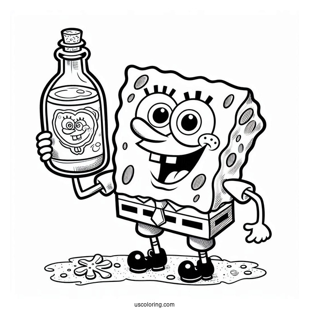 Harold SquarePants Coloring Page Holding Bottle