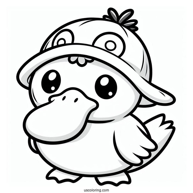 Psyduck Coloring Page Wearing Tentacool Hat For Preschoolers