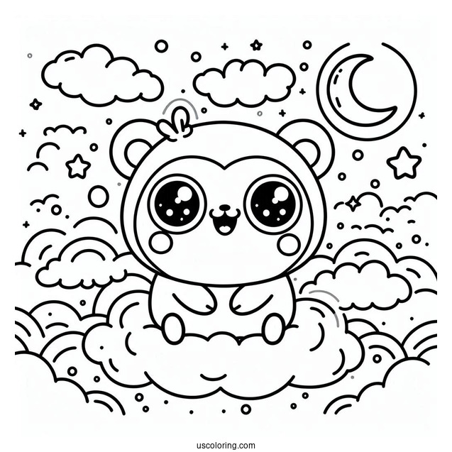 Easy Pororo Coloring Page In The Clouds For Kids