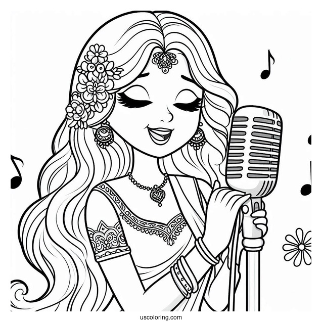 Sing Coloring Page Of Meena Singing On Microphone