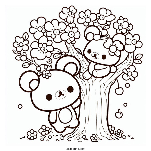 Rilakkuma Coloring Page Of Korilakkuma And Chairoikoguma On A Tree