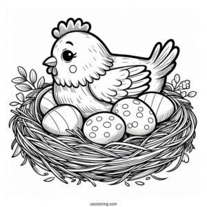 Chicken Nesting On Eggs Coloring Page
