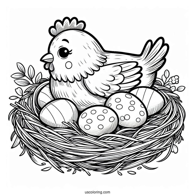 Chicken Nesting On Eggs Coloring Page