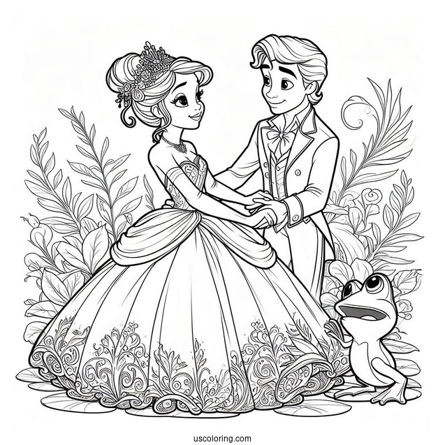 Easy Coloring Sheet Of Tiana And Naveen Wedding