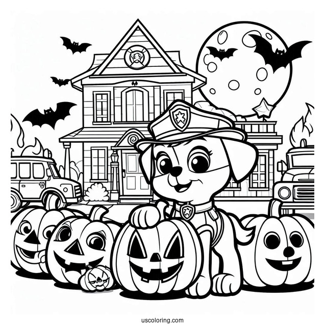 Paw Patrol Halloween Theme Coloring Page