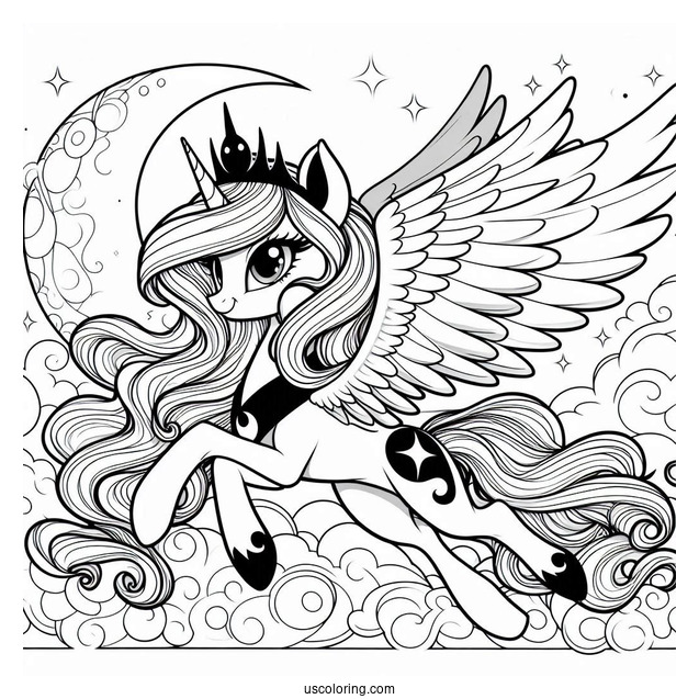 Princess Luna Coloring Page Flying At Night For Kids