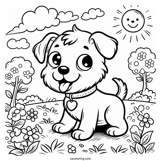 Cartoon Dogs In Lawn Coloring Page