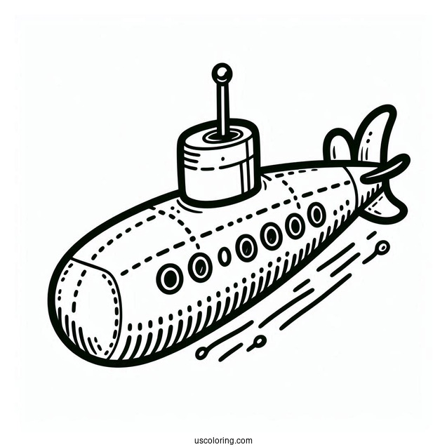 Easy Submarine Coloring Page Outline For Kids