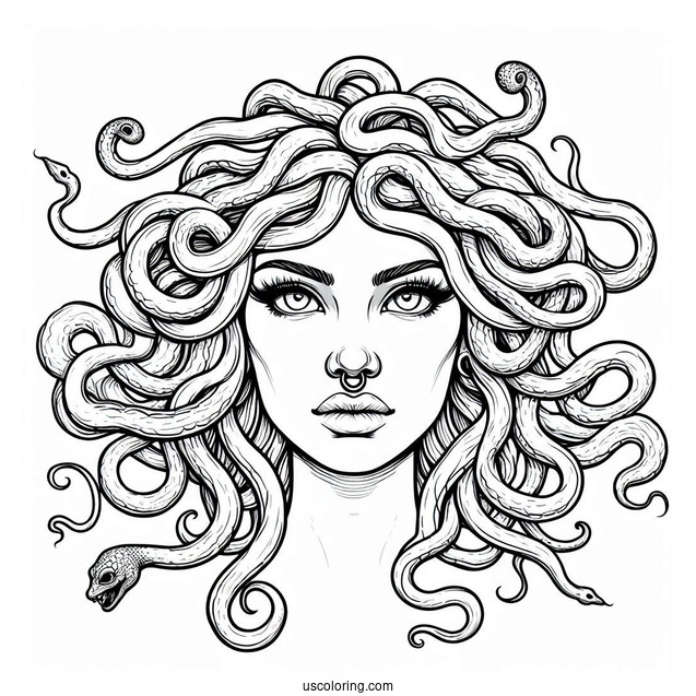 Realistic Medusa Coloring Page With Nose Ring