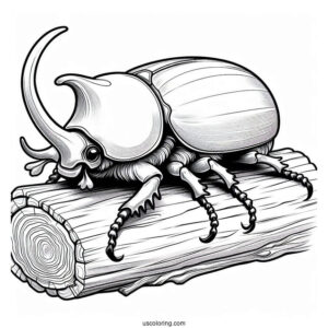 Hercules Beetle Coloring Page On A Log For Kids