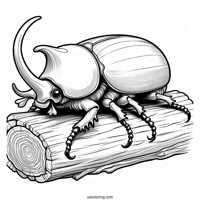 Hercules Beetle Coloring Page On A Log For Kids