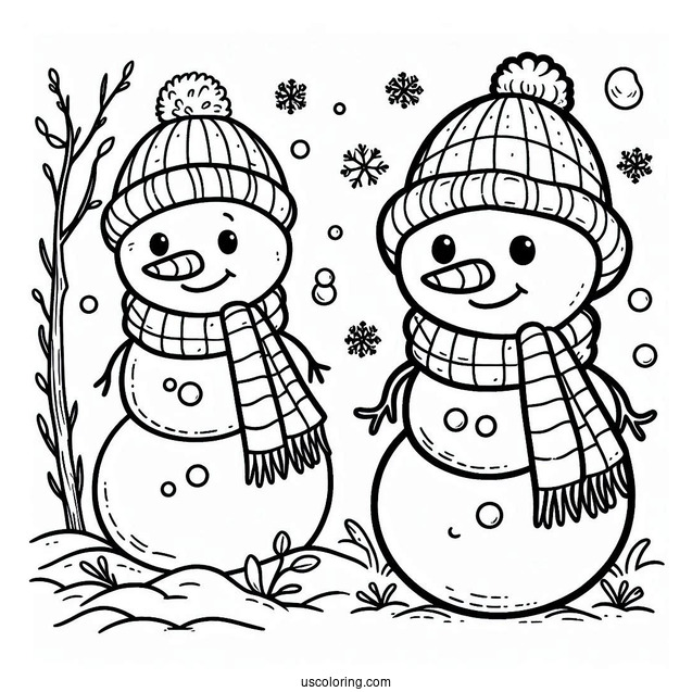 Smiling Snowman With Wild Life To Color