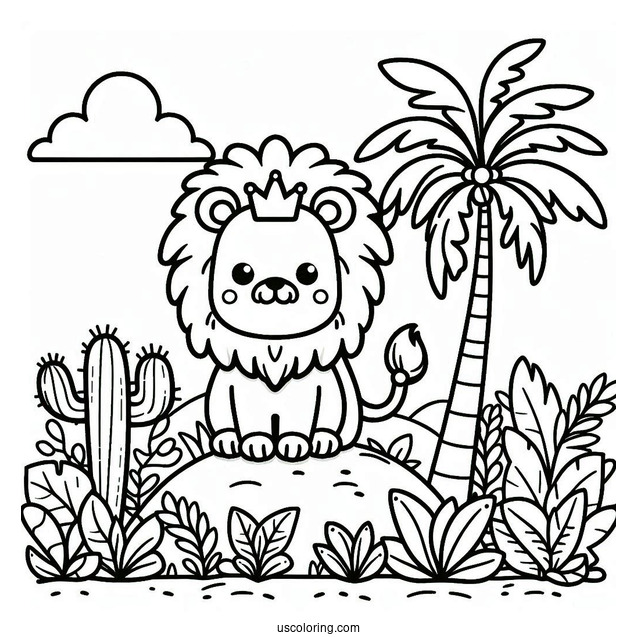 Jungle Coloring Page Of Kawaii Chibi Lion For Preschoolers