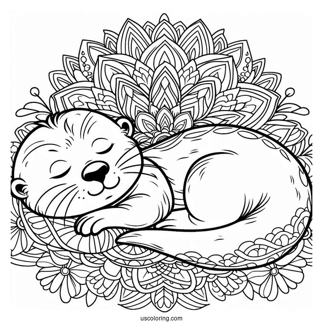 Otter Coloring Page Sleeping On Mandala