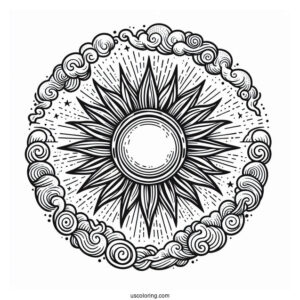 Detailed Sun In The Sky With Clouds