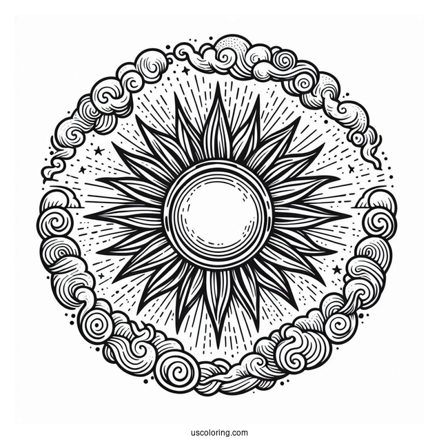 Detailed Sun In The Sky With Clouds