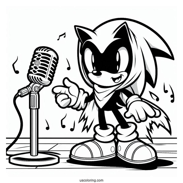 Spooky Sonic Exe Coloring Page Holding Microphone On Stage