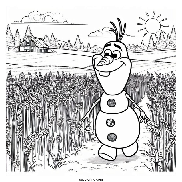 Olaf Walking In Field During Summer To Color