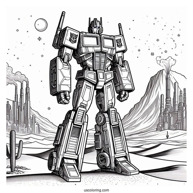 Autobot Optimus Prime Coloring Page Looking Out At Desert