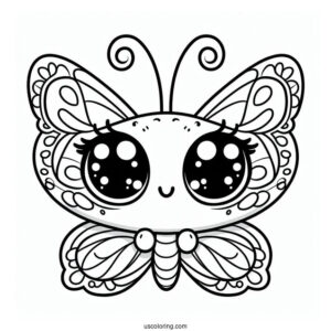 Cute Cartoon Butterfly With Large Eyes Coloring Page