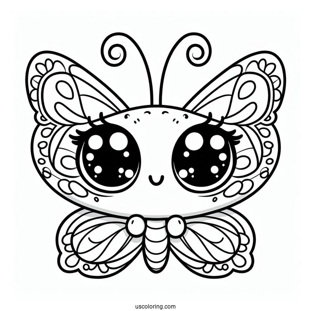 Cute Cartoon Butterfly With Large Eyes Coloring Page