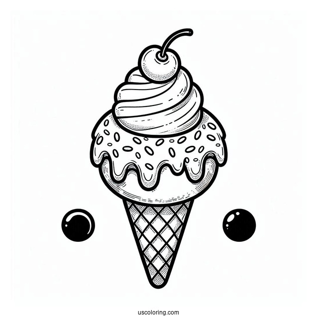 Ice Cream Donut Coloring Page On A Cone With Cherry On Top