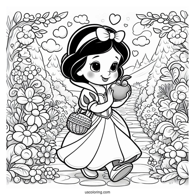 Stitch Walking With Snow White Coloring Pages In The Garden