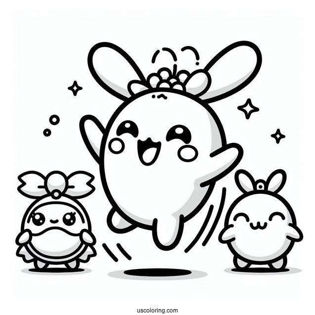 Tamagotchi Coloring Page Of Mametchi Skipping While Chamametchi And Happyhappytchi Watches From The Side
