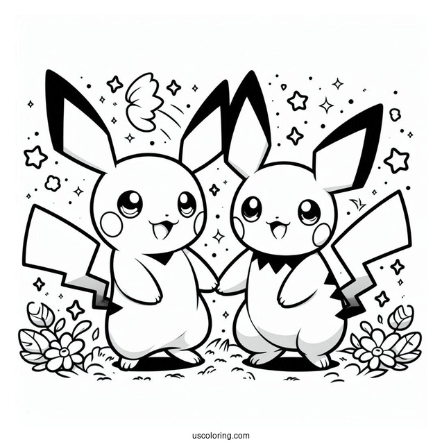 Pichu Coloring Page With Pikachu And Raichu