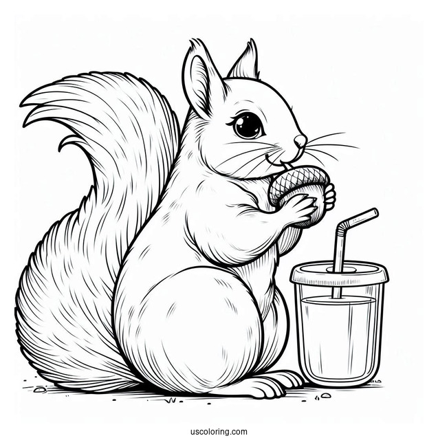 Squirrel Coloring Page Drinking Chestnut Beverage For Kids