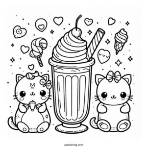 Cute Coloring Page Milkshake With Tiny Animals