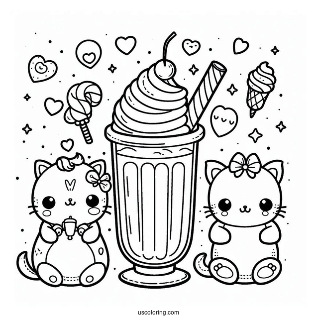 Cute Coloring Page Milkshake With Tiny Animals
