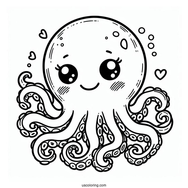 Easy Blushing Octopus Coloring Page For Preschoolers