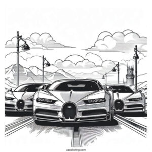 Three Bugatti Coloring Page Chiron On The Road