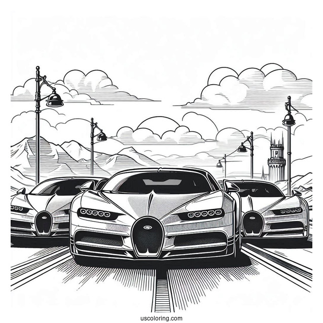 Three Bugatti Coloring Page Chiron On The Road