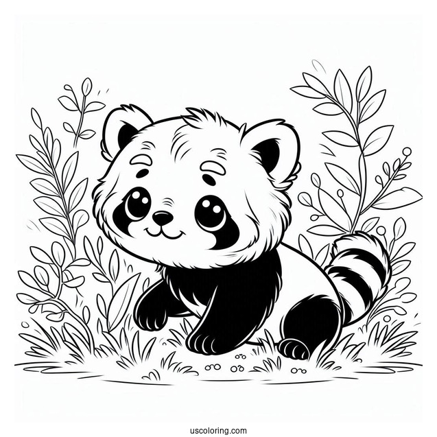 Cute Baby Red Panda In Grass