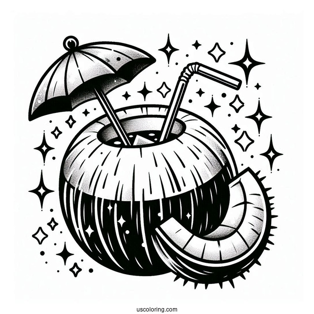 Sparkling Coconut Coloring Page Drink For Kids